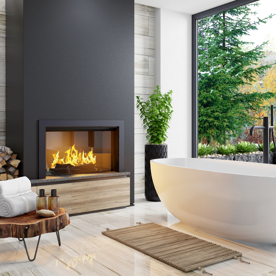 image of bathroom with fireplace